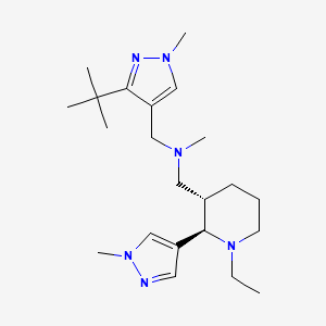 molecular formula C22H38N6 B6875254 N-[(3-tert-butyl-1-methylpyrazol-4-yl)methyl]-1-[(2R,3S)-1-ethyl-2-(1-methylpyrazol-4-yl)piperidin-3-yl]-N-methylmethanamine 