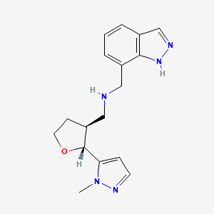 molecular formula C17H21N5O B6877420 N-(1H-indazol-7-ylmethyl)-1-[(2R,3S)-2-(2-methylpyrazol-3-yl)oxolan-3-yl]methanamine 