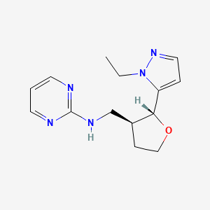 molecular formula C14H19N5O B6877547 N-[[(2R,3S)-2-(2-ethylpyrazol-3-yl)oxolan-3-yl]methyl]pyrimidin-2-amine 