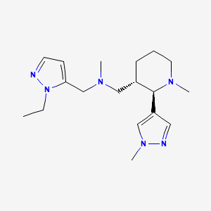molecular formula C18H30N6 B6878480 N-[(2-ethylpyrazol-3-yl)methyl]-N-methyl-1-[(2R,3S)-1-methyl-2-(1-methylpyrazol-4-yl)piperidin-3-yl]methanamine 