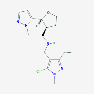 molecular formula C16H24ClN5O B6878938 N-[(5-chloro-3-ethyl-1-methylpyrazol-4-yl)methyl]-1-[(2R,3S)-2-(2-methylpyrazol-3-yl)oxolan-3-yl]methanamine 