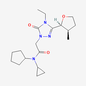 molecular formula C19H30N4O3 B6880635 N-cyclopentyl-N-cyclopropyl-2-[4-ethyl-3-[(2S,3R)-3-methyloxolan-2-yl]-5-oxo-1,2,4-triazol-1-yl]acetamide 