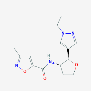 molecular formula C14H18N4O3 B6881041 N-[(2R,3S)-2-(1-ethylpyrazol-4-yl)oxolan-3-yl]-3-methyl-1,2-oxazole-5-carboxamide 