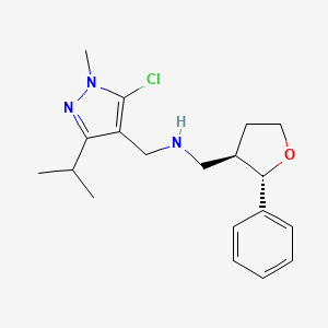 molecular formula C19H26ClN3O B6881135 N-[(5-chloro-1-methyl-3-propan-2-ylpyrazol-4-yl)methyl]-1-[(2S,3R)-2-phenyloxolan-3-yl]methanamine 