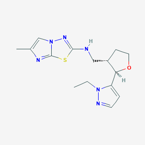molecular formula C15H20N6OS B6881147 N-[[(2R,3S)-2-(2-ethylpyrazol-3-yl)oxolan-3-yl]methyl]-6-methylimidazo[2,1-b][1,3,4]thiadiazol-2-amine 