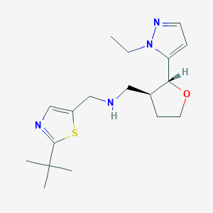 molecular formula C18H28N4OS B6881448 N-[(2-tert-butyl-1,3-thiazol-5-yl)methyl]-1-[(2R,3S)-2-(2-ethylpyrazol-3-yl)oxolan-3-yl]methanamine 
