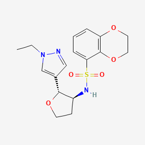 molecular formula C17H21N3O5S B6881449 N-[(2R,3S)-2-(1-ethylpyrazol-4-yl)oxolan-3-yl]-2,3-dihydro-1,4-benzodioxine-5-sulfonamide 