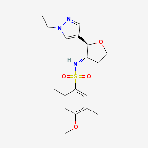 molecular formula C18H25N3O4S B6881786 N-[(2R,3S)-2-(1-ethylpyrazol-4-yl)oxolan-3-yl]-4-methoxy-2,5-dimethylbenzenesulfonamide 