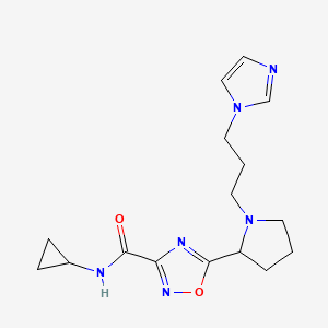 molecular formula C16H22N6O2 B6881906 N-cyclopropyl-5-[1-(3-imidazol-1-ylpropyl)pyrrolidin-2-yl]-1,2,4-oxadiazole-3-carboxamide 