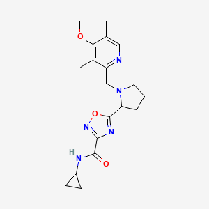 molecular formula C19H25N5O3 B6881957 N-cyclopropyl-5-[1-[(4-methoxy-3,5-dimethylpyridin-2-yl)methyl]pyrrolidin-2-yl]-1,2,4-oxadiazole-3-carboxamide 