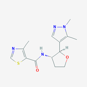 molecular formula C14H18N4O2S B6882001 N-[(2R,3S)-2-(1,5-dimethylpyrazol-4-yl)oxolan-3-yl]-4-methyl-1,3-thiazole-5-carboxamide 
