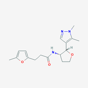 molecular formula C17H23N3O3 B6882052 N-[(2R,3S)-2-(1,5-dimethylpyrazol-4-yl)oxolan-3-yl]-3-(5-methylfuran-2-yl)propanamide 