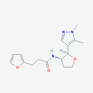 molecular formula C16H21N3O3 B6882205 N-[(2R,3S)-2-(1,5-dimethylpyrazol-4-yl)oxolan-3-yl]-3-(furan-2-yl)propanamide 