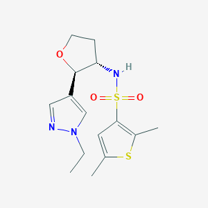 molecular formula C15H21N3O3S2 B6882346 N-[(2R,3S)-2-(1-ethylpyrazol-4-yl)oxolan-3-yl]-2,5-dimethylthiophene-3-sulfonamide 