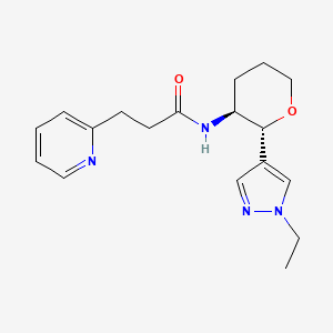 molecular formula C18H24N4O2 B6882447 N-[(2R,3S)-2-(1-ethylpyrazol-4-yl)oxan-3-yl]-3-pyridin-2-ylpropanamide 