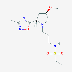 molecular formula C13H24N4O4S B6883080 N-[3-[(2R,4R)-4-methoxy-2-(3-methyl-1,2,4-oxadiazol-5-yl)pyrrolidin-1-yl]propyl]ethanesulfonamide 