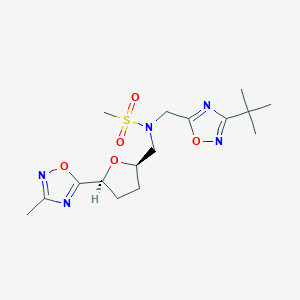 molecular formula C16H25N5O5S B6883387 N-[(3-tert-butyl-1,2,4-oxadiazol-5-yl)methyl]-N-[[(2R,5S)-5-(3-methyl-1,2,4-oxadiazol-5-yl)oxolan-2-yl]methyl]methanesulfonamide 