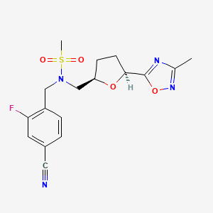 molecular formula C17H19FN4O4S B6883406 N-[(4-cyano-2-fluorophenyl)methyl]-N-[[(2R,5S)-5-(3-methyl-1,2,4-oxadiazol-5-yl)oxolan-2-yl]methyl]methanesulfonamide 