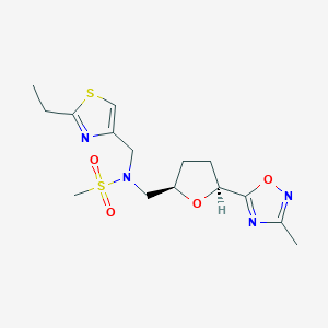 molecular formula C15H22N4O4S2 B6883423 N-[(2-ethyl-1,3-thiazol-4-yl)methyl]-N-[[(2R,5S)-5-(3-methyl-1,2,4-oxadiazol-5-yl)oxolan-2-yl]methyl]methanesulfonamide 