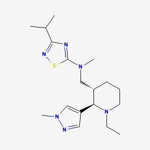 molecular formula C18H30N6S B6883511 N-[[(2R,3S)-1-ethyl-2-(1-methylpyrazol-4-yl)piperidin-3-yl]methyl]-N-methyl-3-propan-2-yl-1,2,4-thiadiazol-5-amine 