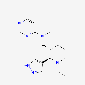 molecular formula C18H28N6 B6883541 N-[[(2R,3S)-1-ethyl-2-(1-methylpyrazol-4-yl)piperidin-3-yl]methyl]-N,6-dimethylpyrimidin-4-amine 
