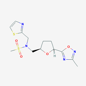 molecular formula C13H18N4O4S2 B6883617 N-[[(2R,5S)-5-(3-methyl-1,2,4-oxadiazol-5-yl)oxolan-2-yl]methyl]-N-(1,3-thiazol-2-ylmethyl)methanesulfonamide 