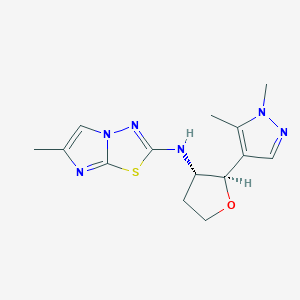 molecular formula C14H18N6OS B6883735 N-[(2R,3S)-2-(1,5-dimethylpyrazol-4-yl)oxolan-3-yl]-6-methylimidazo[2,1-b][1,3,4]thiadiazol-2-amine 
