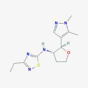 molecular formula C13H19N5OS B6883892 N-[(2R,3S)-2-(1,5-dimethylpyrazol-4-yl)oxolan-3-yl]-3-ethyl-1,2,4-thiadiazol-5-amine 