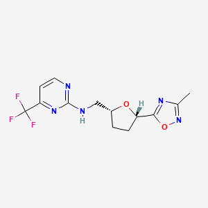 molecular formula C13H14F3N5O2 B6884078 N-[[(2R,5S)-5-(3-methyl-1,2,4-oxadiazol-5-yl)oxolan-2-yl]methyl]-4-(trifluoromethyl)pyrimidin-2-amine 