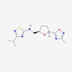molecular formula C13H19N5O2S B6884122 N-[[(2R,5S)-5-(3-methyl-1,2,4-oxadiazol-5-yl)oxolan-2-yl]methyl]-3-propan-2-yl-1,2,4-thiadiazol-5-amine 