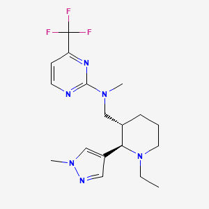 molecular formula C18H25F3N6 B6884372 N-[[(2R,3S)-1-ethyl-2-(1-methylpyrazol-4-yl)piperidin-3-yl]methyl]-N-methyl-4-(trifluoromethyl)pyrimidin-2-amine 
