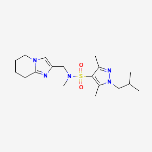 molecular formula C18H29N5O2S B6884605 N,3,5-trimethyl-1-(2-methylpropyl)-N-(5,6,7,8-tetrahydroimidazo[1,2-a]pyridin-2-ylmethyl)pyrazole-4-sulfonamide 