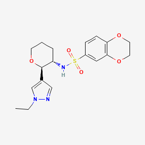 molecular formula C18H23N3O5S B6885768 N-[(2R,3S)-2-(1-ethylpyrazol-4-yl)oxan-3-yl]-2,3-dihydro-1,4-benzodioxine-6-sulfonamide 