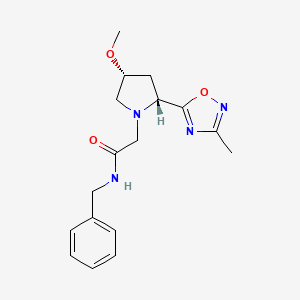 molecular formula C17H22N4O3 B6886674 N-benzyl-2-[(2R,4R)-4-methoxy-2-(3-methyl-1,2,4-oxadiazol-5-yl)pyrrolidin-1-yl]acetamide 