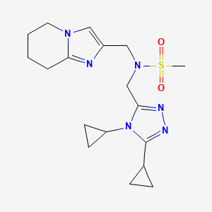 molecular formula C18H26N6O2S B6886745 N-[(4,5-dicyclopropyl-1,2,4-triazol-3-yl)methyl]-N-(5,6,7,8-tetrahydroimidazo[1,2-a]pyridin-2-ylmethyl)methanesulfonamide 