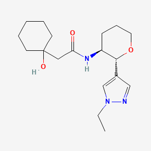 molecular formula C18H29N3O3 B6887047 N-[(2R,3S)-2-(1-ethylpyrazol-4-yl)oxan-3-yl]-2-(1-hydroxycyclohexyl)acetamide 
