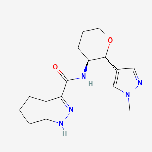 molecular formula C16H21N5O2 B6887305 N-[(2R,3S)-2-(1-methylpyrazol-4-yl)oxan-3-yl]-1,4,5,6-tetrahydrocyclopenta[c]pyrazole-3-carboxamide 