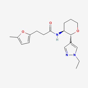 molecular formula C18H25N3O3 B6887381 N-[(2R,3S)-2-(1-ethylpyrazol-4-yl)oxan-3-yl]-3-(5-methylfuran-2-yl)propanamide 