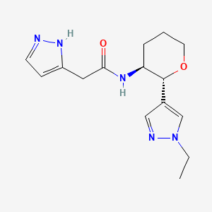 molecular formula C15H21N5O2 B6887411 N-[(2R,3S)-2-(1-ethylpyrazol-4-yl)oxan-3-yl]-2-(1H-pyrazol-5-yl)acetamide 