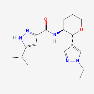 molecular formula C17H25N5O2 B6887413 N-[(2R,3S)-2-(1-ethylpyrazol-4-yl)oxan-3-yl]-5-propan-2-yl-1H-pyrazole-3-carboxamide 