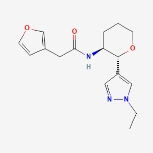 molecular formula C16H21N3O3 B6887509 N-[(2R,3S)-2-(1-ethylpyrazol-4-yl)oxan-3-yl]-2-(furan-3-yl)acetamide 