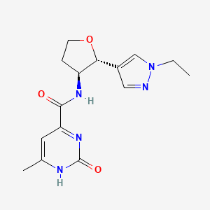 molecular formula C15H19N5O3 B6887586 N-[(2R,3S)-2-(1-ethylpyrazol-4-yl)oxolan-3-yl]-6-methyl-2-oxo-1H-pyrimidine-4-carboxamide 