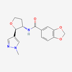 molecular formula C16H17N3O4 B6887616 N-[(2R,3S)-2-(1-methylpyrazol-4-yl)oxolan-3-yl]-1,3-benzodioxole-5-carboxamide 