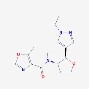 molecular formula C14H18N4O3 B6887634 N-[(2R,3S)-2-(1-ethylpyrazol-4-yl)oxolan-3-yl]-5-methyl-1,3-oxazole-4-carboxamide 