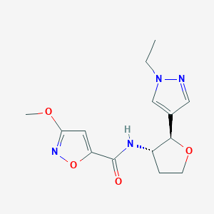 molecular formula C14H18N4O4 B6887663 N-[(2R,3S)-2-(1-ethylpyrazol-4-yl)oxolan-3-yl]-3-methoxy-1,2-oxazole-5-carboxamide 