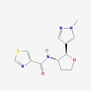 molecular formula C12H14N4O2S B6887700 N-[(2R,3S)-2-(1-methylpyrazol-4-yl)oxolan-3-yl]-1,3-thiazole-4-carboxamide 