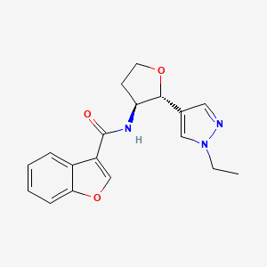 molecular formula C18H19N3O3 B6887722 N-[(2R,3S)-2-(1-ethylpyrazol-4-yl)oxolan-3-yl]-1-benzofuran-3-carboxamide 