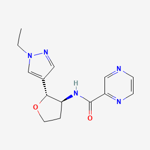 molecular formula C14H17N5O2 B6887884 N-[(2R,3S)-2-(1-ethylpyrazol-4-yl)oxolan-3-yl]pyrazine-2-carboxamide 