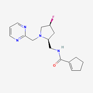 molecular formula C16H21FN4O B6888001 N-[[(2S,4S)-4-fluoro-1-(pyrimidin-2-ylmethyl)pyrrolidin-2-yl]methyl]cyclopentene-1-carboxamide 