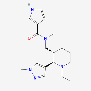 molecular formula C18H27N5O B6888130 N-[[(2R,3S)-1-ethyl-2-(1-methylpyrazol-4-yl)piperidin-3-yl]methyl]-N-methyl-1H-pyrrole-3-carboxamide 